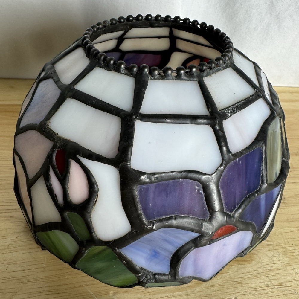 Vintage Fairy Lamp Top Only Small Floral Stained Glass Shade Colorful Decor - Picture 3 of 6